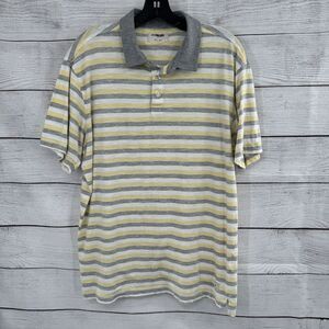 Linksoul Polo Shirt Large Luxury Cotton Striped Casual Golf Yellow‎ Gray White